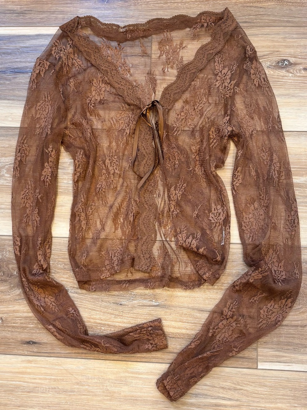 Brown Lace Tie-Front Top